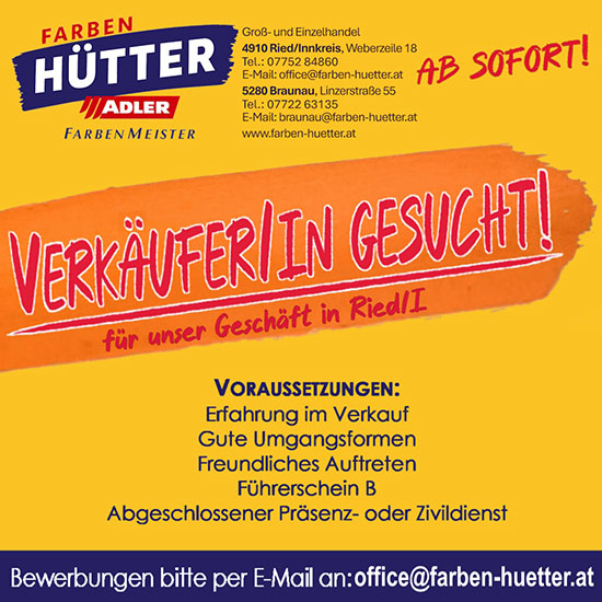 Verkäufer in Ried im Innkreis gesucht